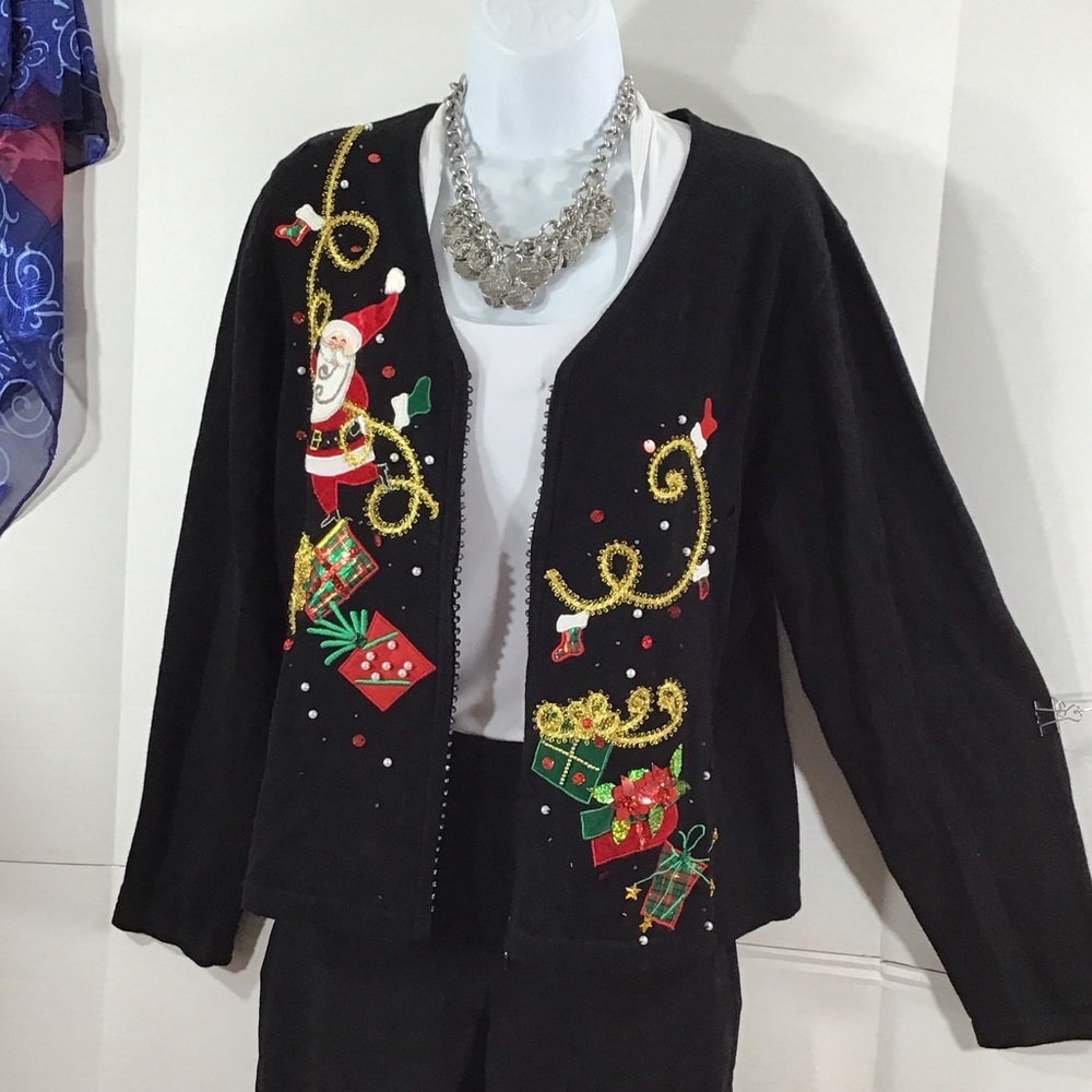 Jack B Quick Black Cardigan with Christmas Design PL Santa zip front